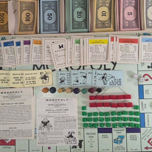 Vintage Monopoly Parker Brothers 1961 Real Estate Trading Board Game Equipment - Picture 13 of 16